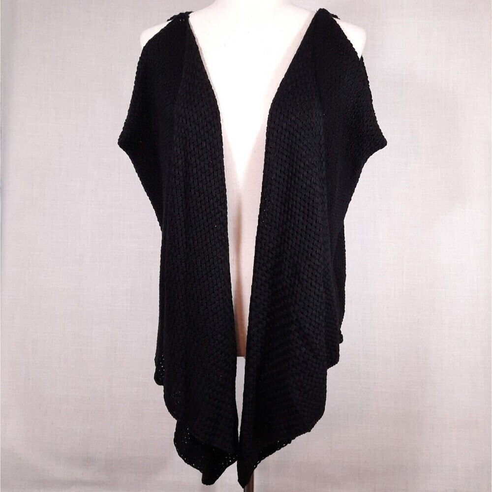 Women's Kimono Cardigan Sweater Open Front One-Size Knit Sleeveless Black